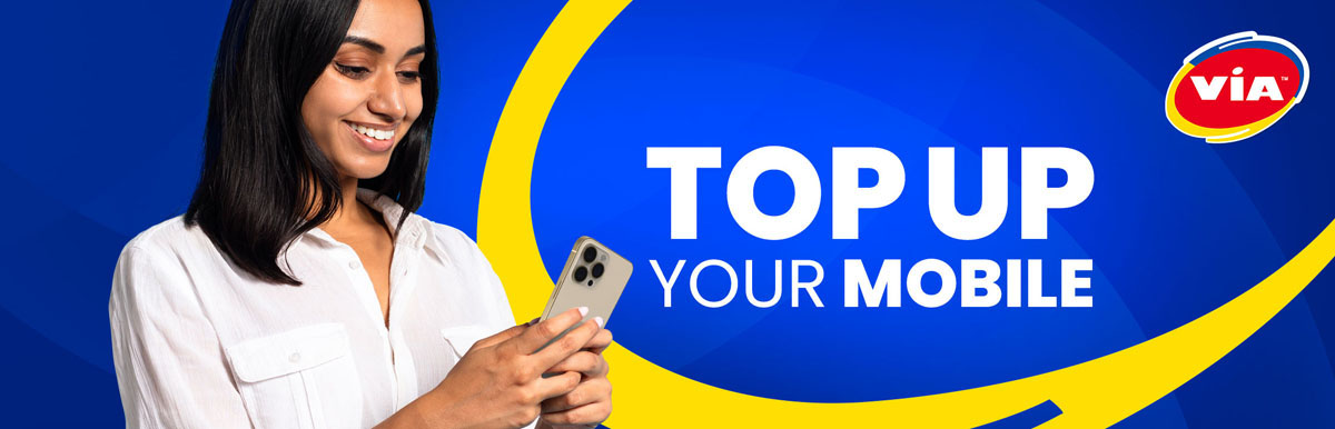 Top up your B-Mobile or Digicel mobile phone with VIA, available at 1,100 NLCB Lottery Centres nationwide.